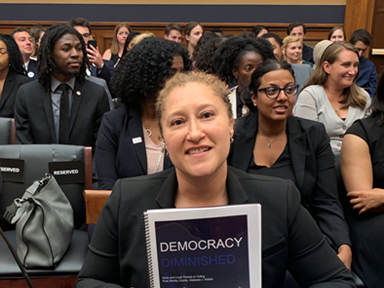 Leah Aden testifying before the House Judiciary Subcommittee on the Constitution, Civil Rights, and Civil Liberties