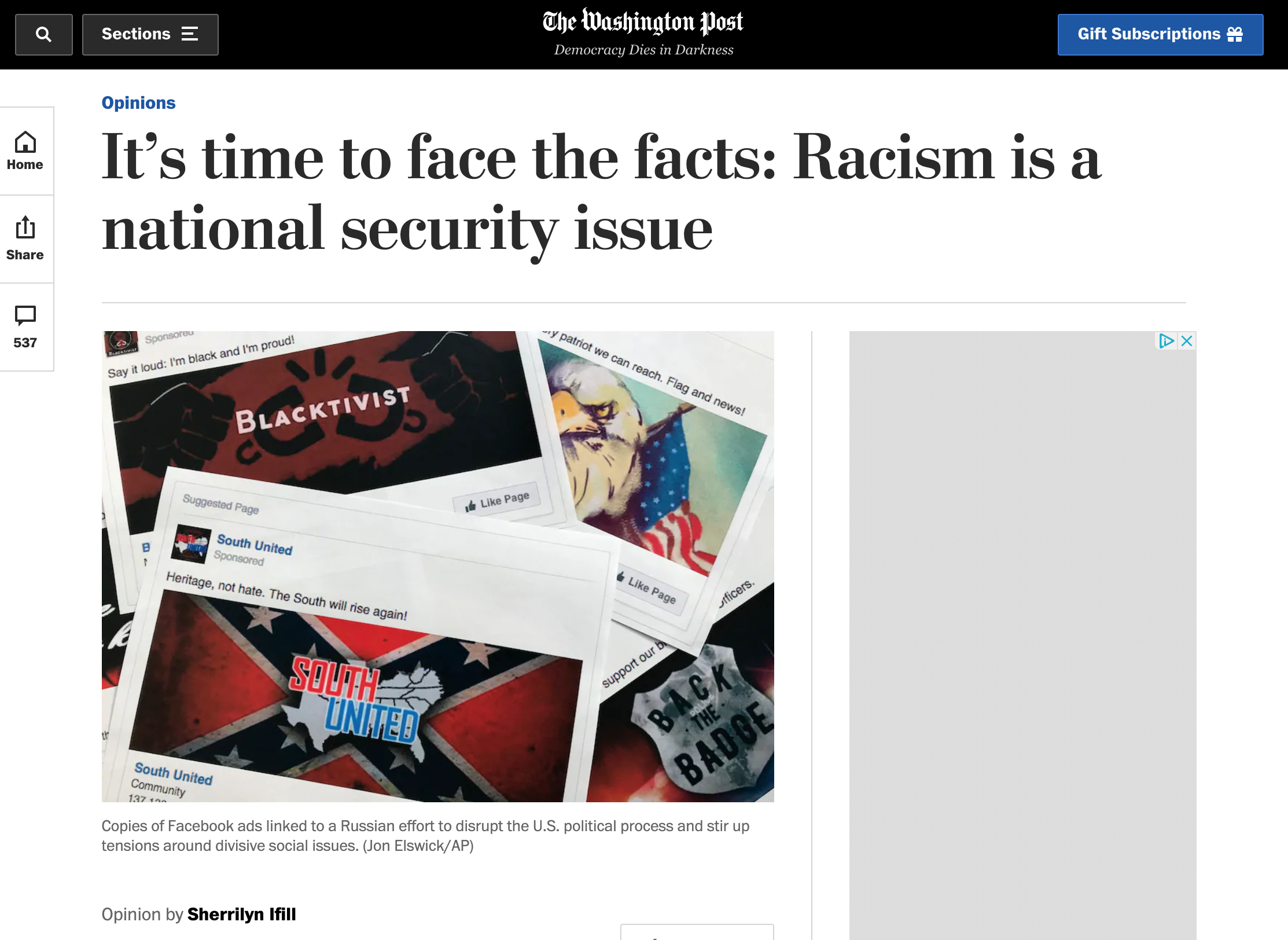Screenshot of Washington Post article