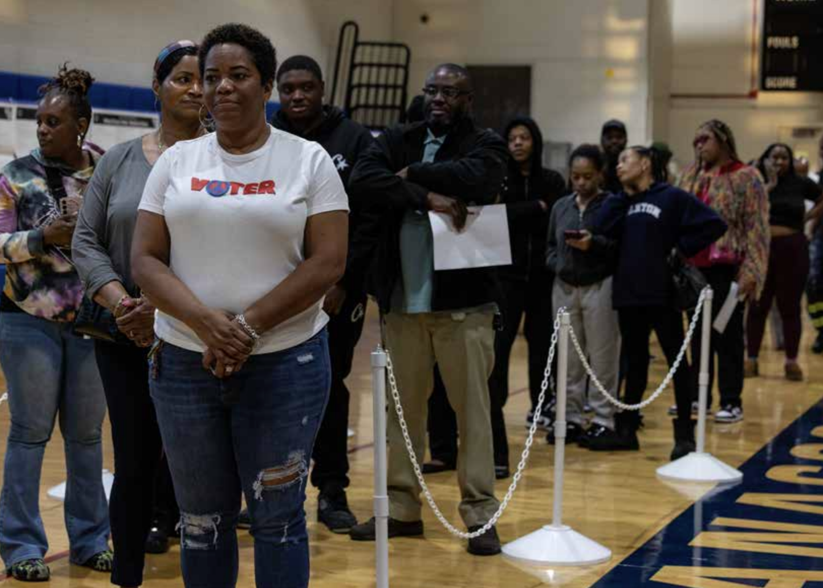 Voters stand in line at a poll site in Washington, D.C., on November 5, 2024