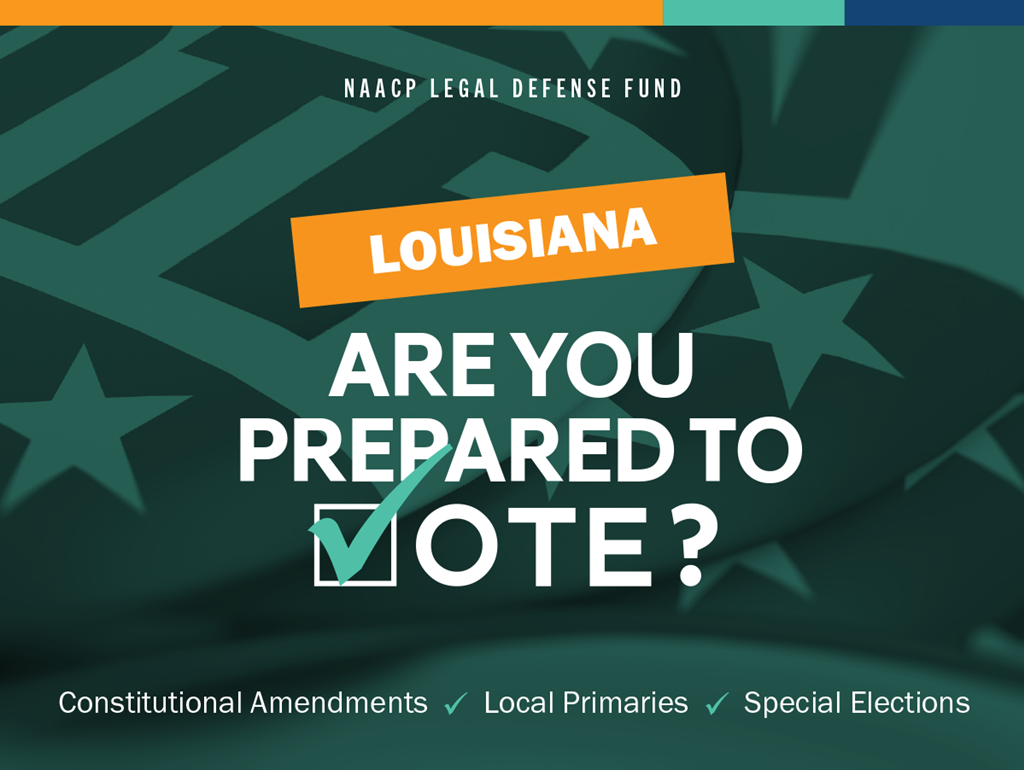 "Louisiana: Are you prepared to vote?" graphic with voting buttons