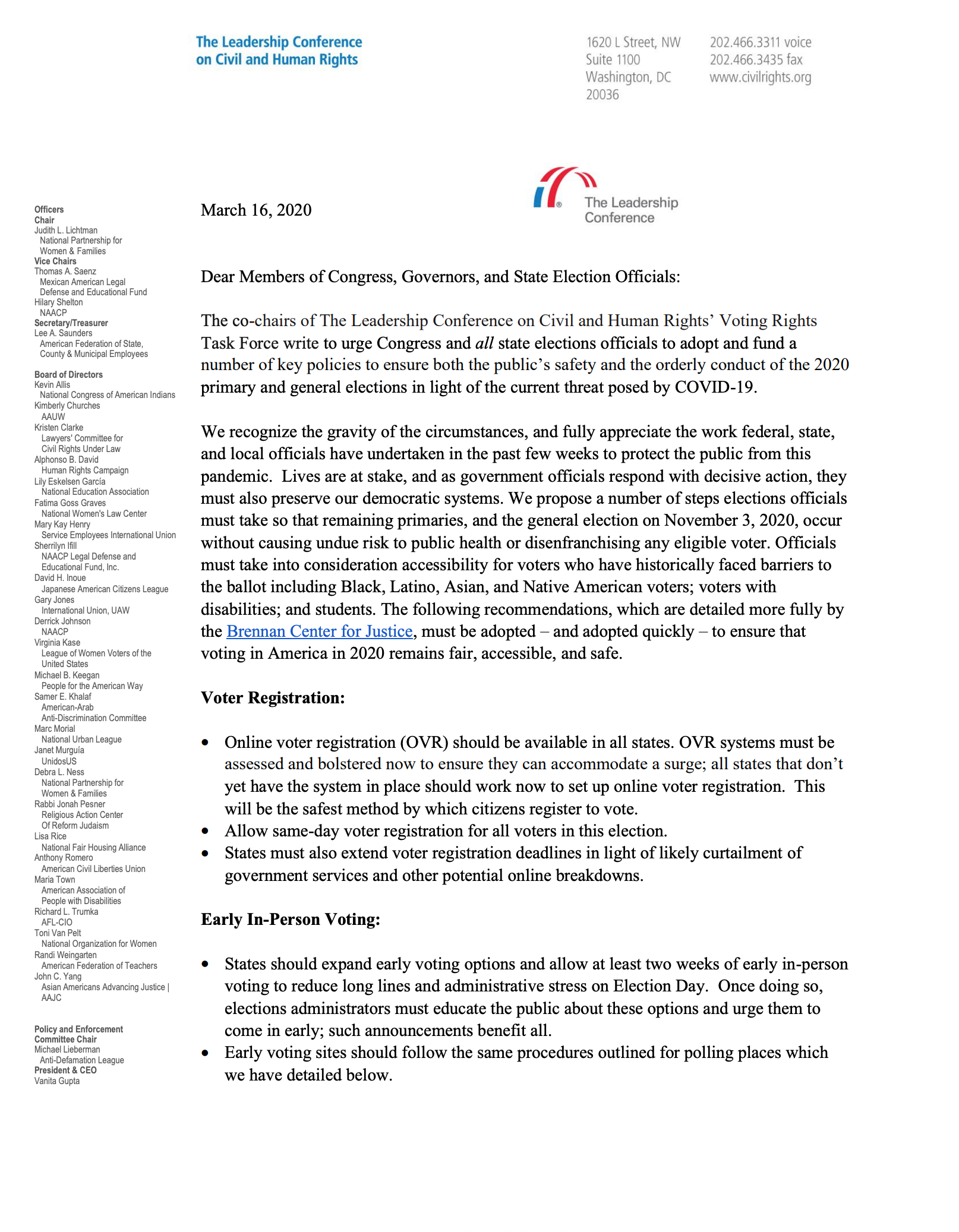 Press release on Leadership Council letterhead