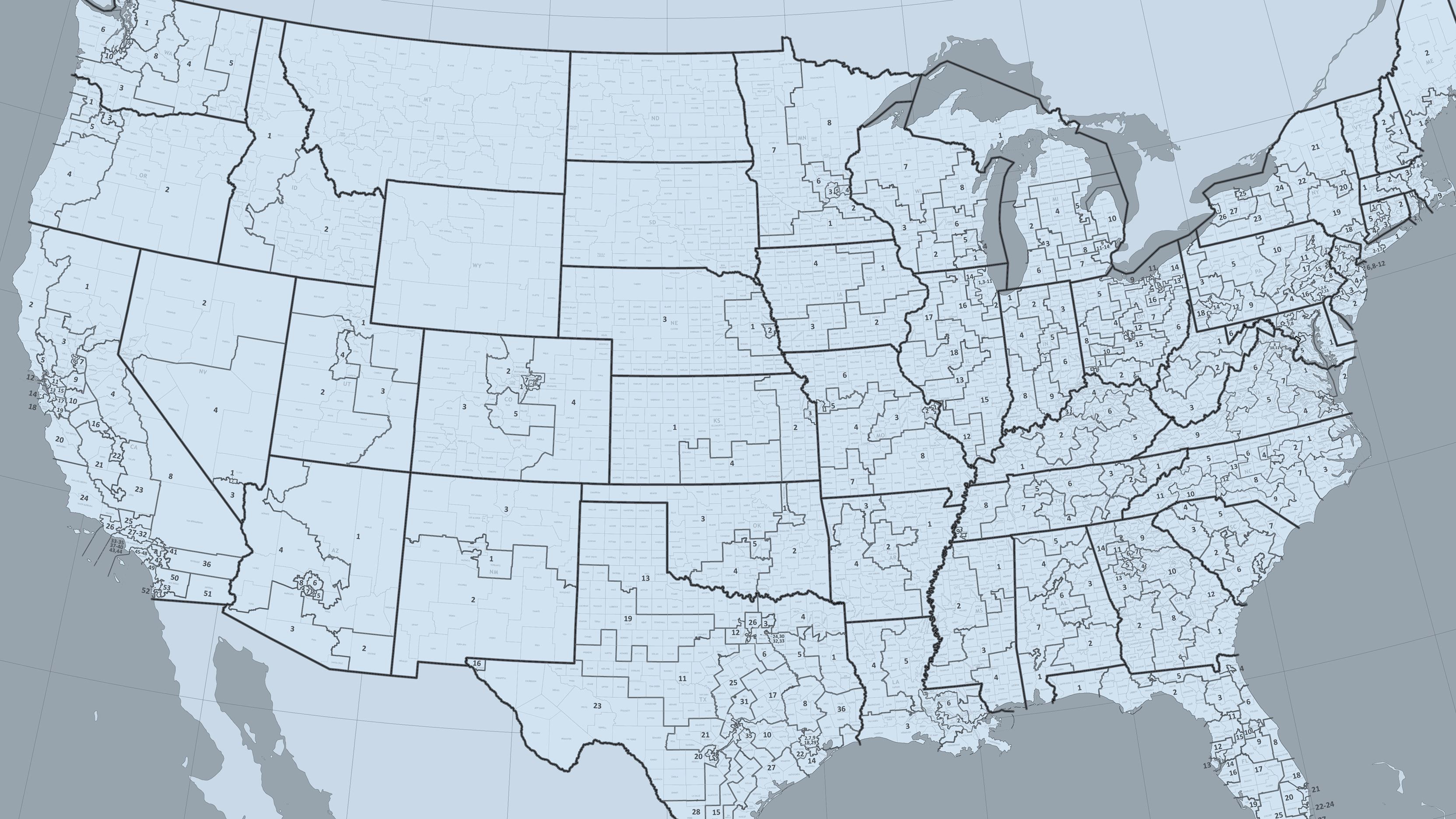 Cropped map of US congressional districts