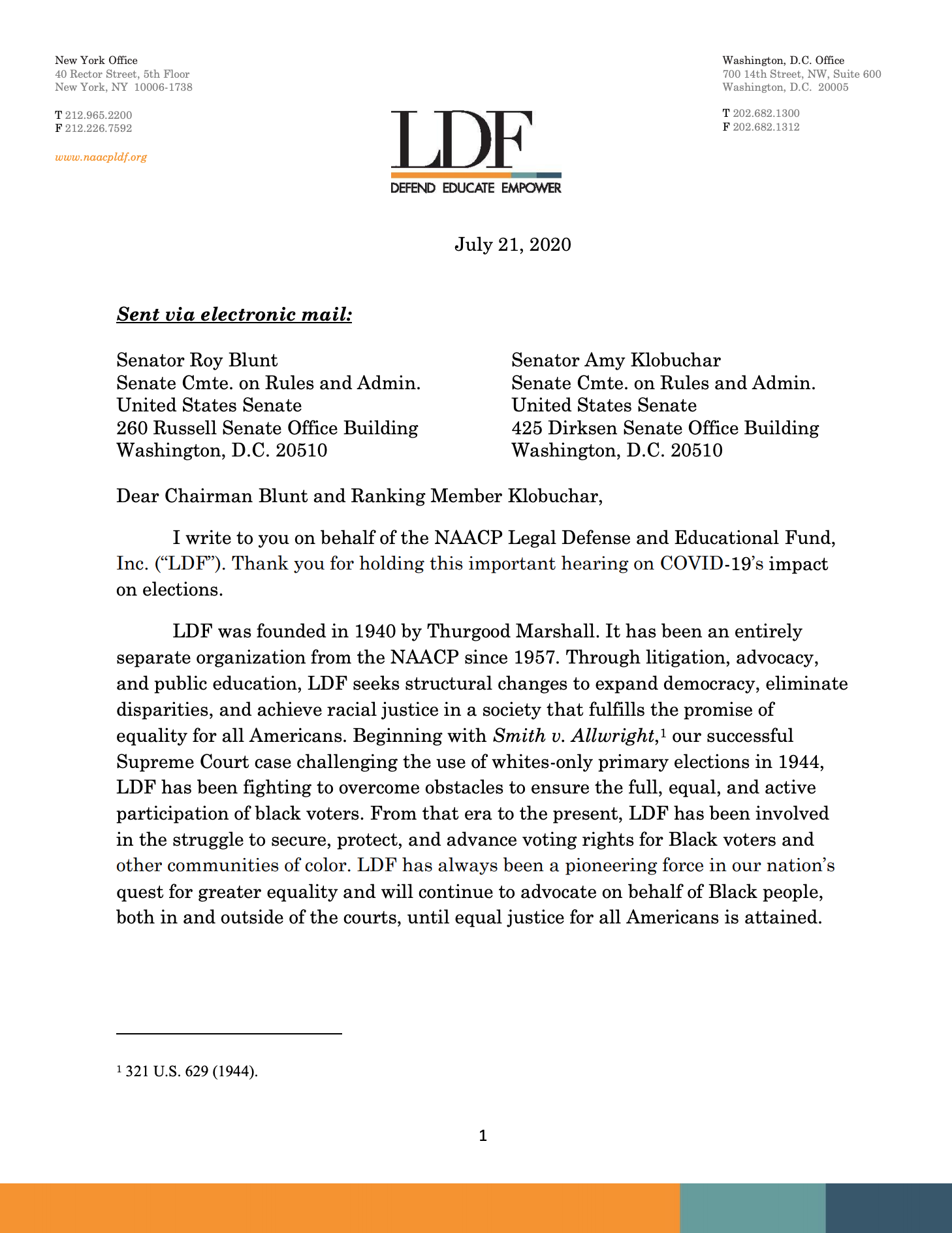 Letter from Lisa Cylar Barrett to the Senate Committee on Rules and Administration